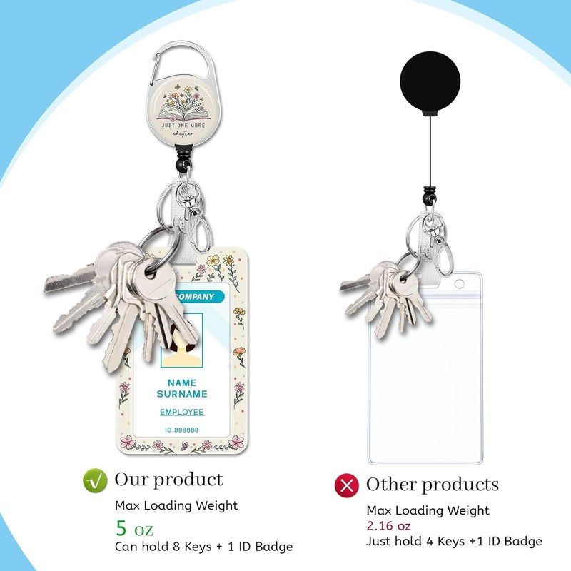 Hancynir Book Floral Lanyards for Id Badges, Cute Flower Badge Holder with Retractable Reel Clip, Work Name Tags Keychain Lanyard with ID Holder, Card Protector for Women Teacher Student Office Gifts - Image 5
